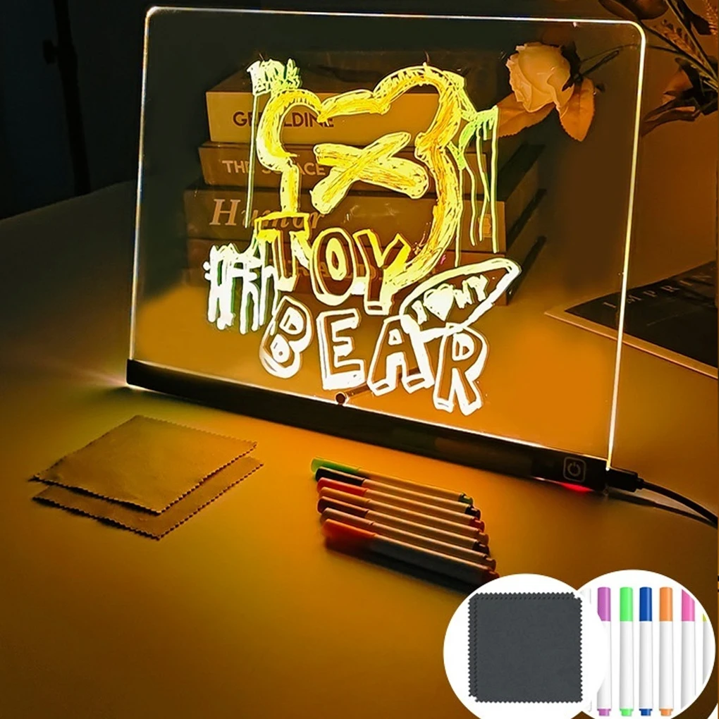 Luminous Acrylic Message Board Rewritable DIY Children’s Glowing Drawing Board Message Lamp With 6 Colorful Pens