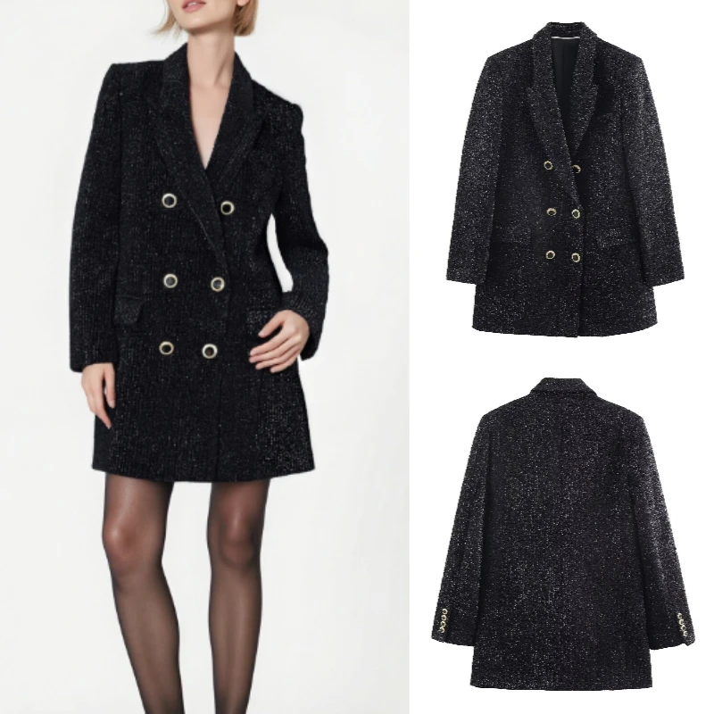 

Fall/Winter Double-breasted Business Jacket Fashionable Elegant Advanced Metallic Thread Design for Professional Wear