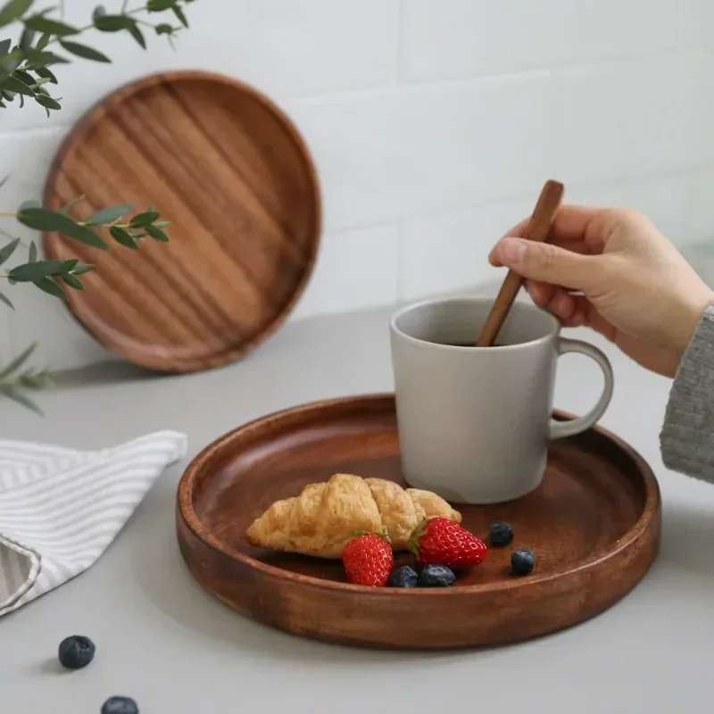 

American Walnut Tray Fruit Tray Solid Wood Circular Shaped Household Water Cup Tea Cup Tray Japanese Wooden Plate Tableware