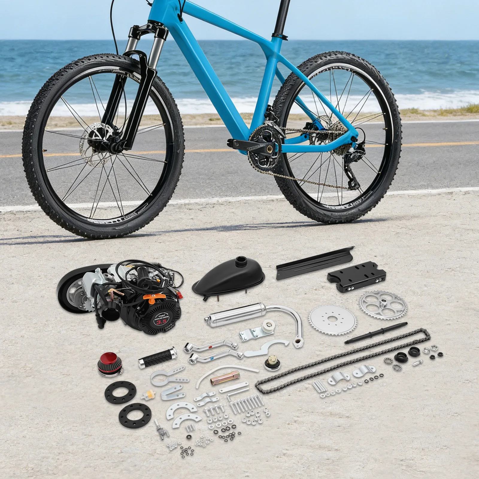 100cc 4-Stroke Motorized Bicycle Kit with Belt Drive, Complete Engine Conversion Set with Chain and Tensioner for 26-28 Inch Bikes