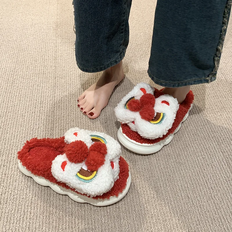 China-Chic Winter Lion Cotton Slippers Women's  Bag Heel 2024 New Indoor Home China-Chic Warm Plush Slippers Winter