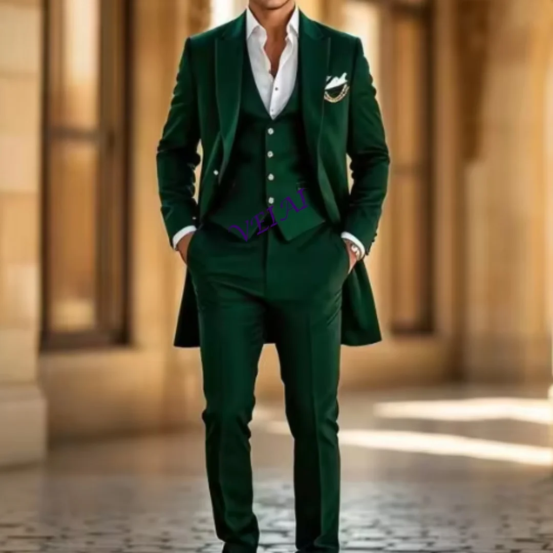 

Мужской зеленый свадебный костюм-тройка на заказ, индивидуальный пошив для жениха