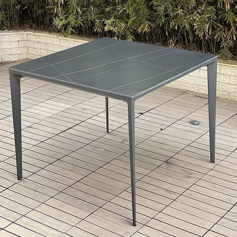 Outdoor  Rock slab long Square  Die-cast aluminum feet Western food Coffee  Simple casual high-end