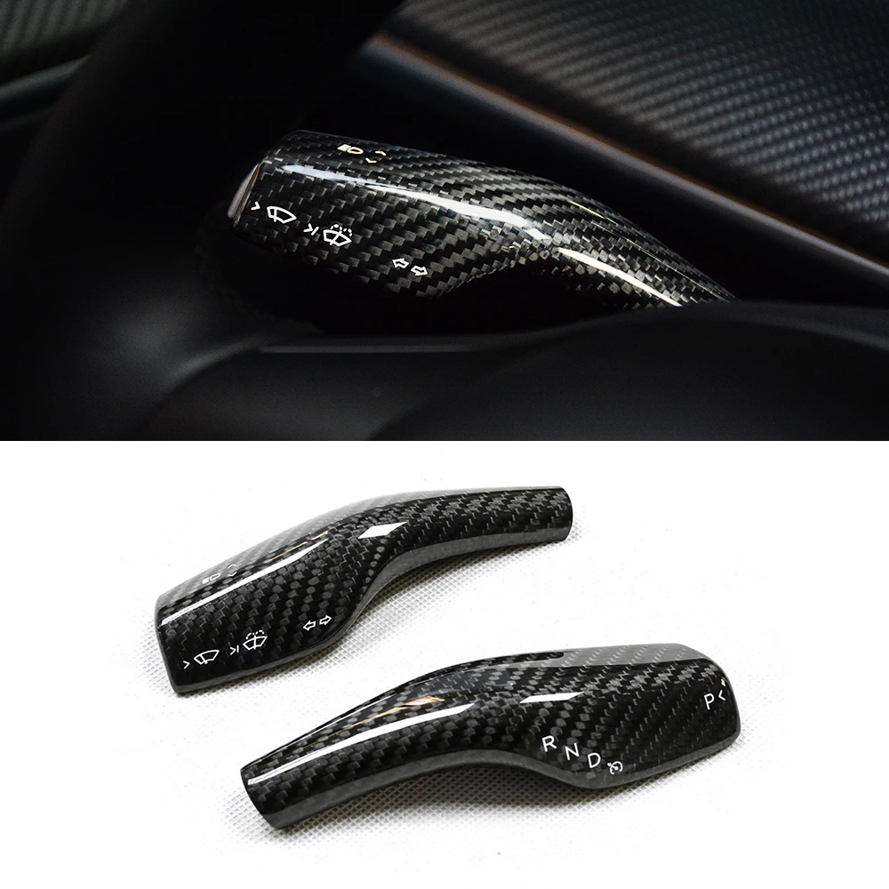 Real Carbon Fiber Steering Wheel Shift Protection Cover For Tesla Model 3/Y Car Column Carbon Fiber Shift Knob Cover Decor