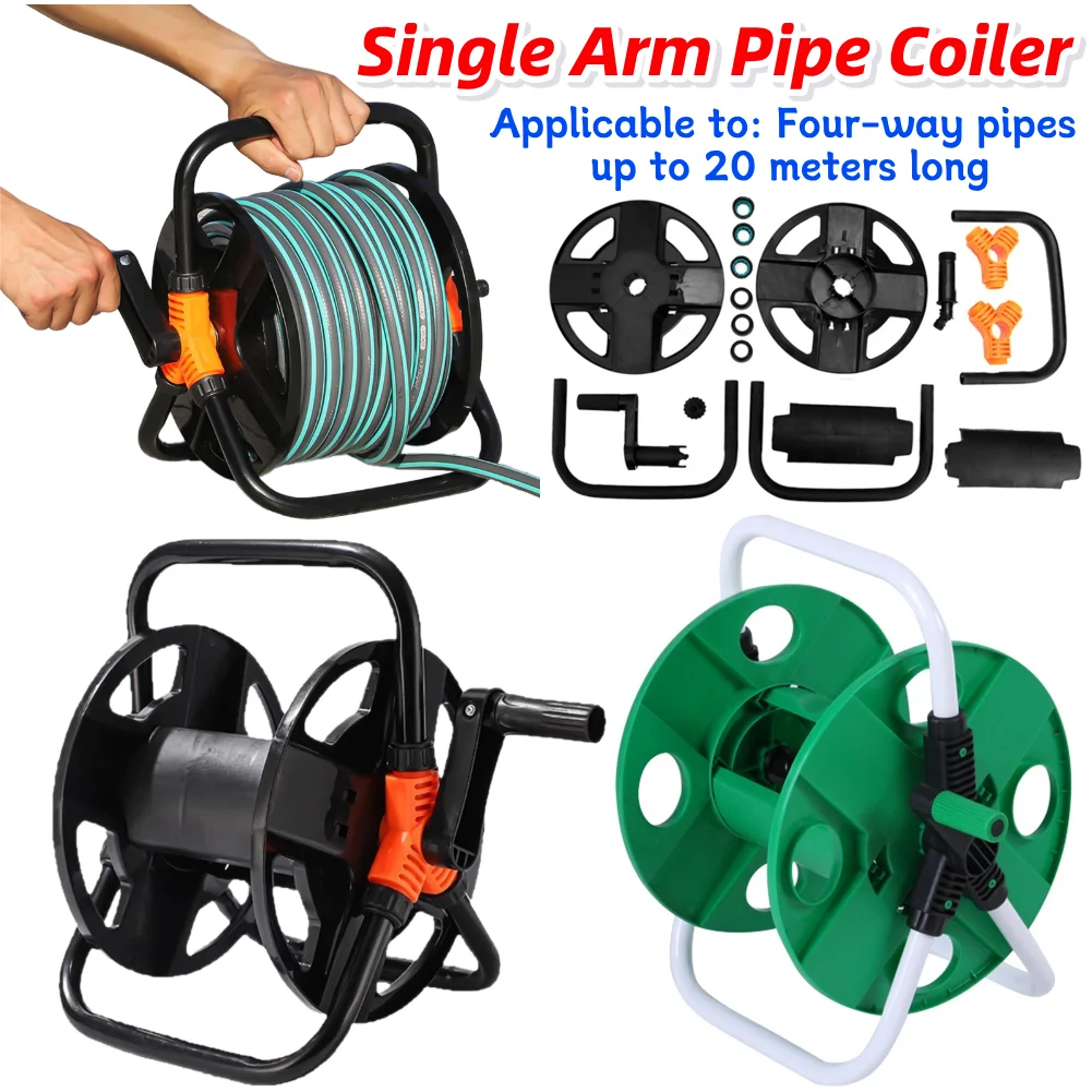 Water Pipe Storage Rack Multi-Purpose Single Arm Pipe Coiler Wear Resist Portable Hose Storage Reel for Home Garage Hose Storage