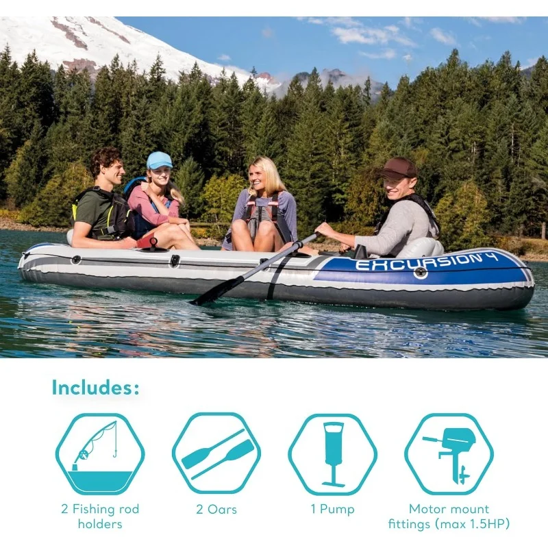 Excursion Inflatable Boat Series: Includes Deluxe 54in Boat Oars and High-Output Pump – SuperTough PVC – Adjustable Seats image 4