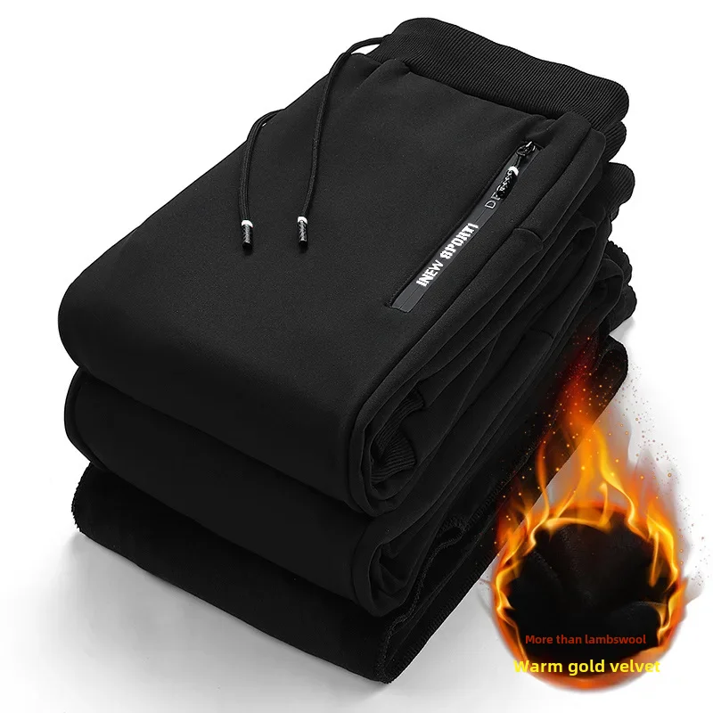 Pantalones de pierna recta informales holgados para hombre, pantalón de chándal grueso con forro polar, estilo masculino a la moda, Otoño e Invierno