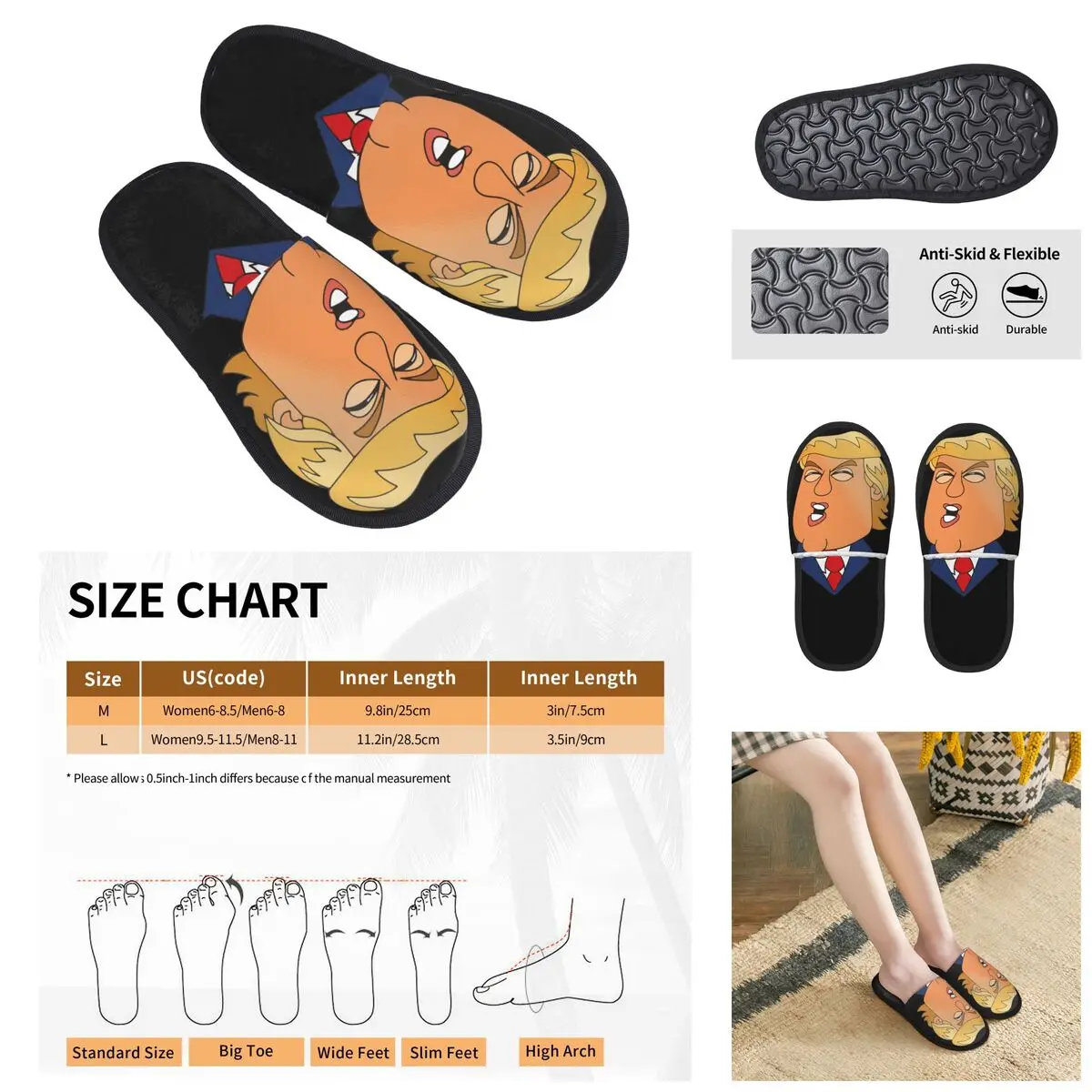 

Donald Trump Cartoon Men Women Furry slippers,Leisure pantoufle homme Home slippers