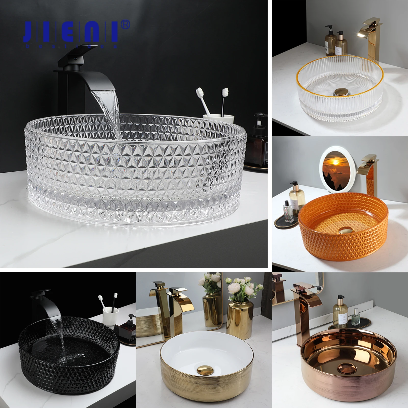 

JIENI Handmade Bathroom Sink Faucet Set European Style Bowls Washbasin Brass Tap Pop UP Drain Combo Art Counter Top Vessel Sinks