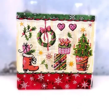 10/20 Stuks/Pac 33*33Cm Kerstboom Servet Cartoon Kerst Placemat Papier Servet Kerstfeest Papieren Beker Bloem Monddoek