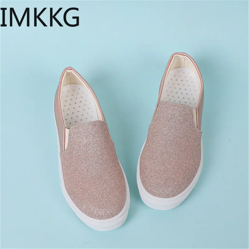 Women's Sequin Decoration Leisure Sneakers Flat Lightweight Slip on Low Top Casual Shoes Women's Footwear Size 43