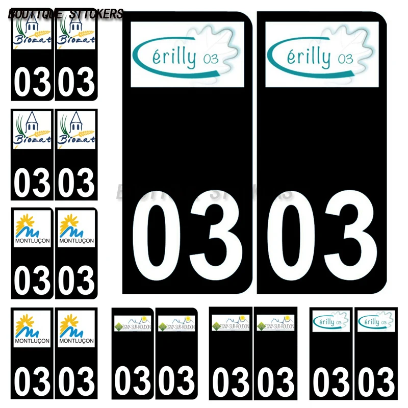

2Pcs Autocollant plaque d'immatriculation française noir bleu 03 Biozat Cérilly Saligny-sur-Roudon Montluçon logo Waterproof PVC