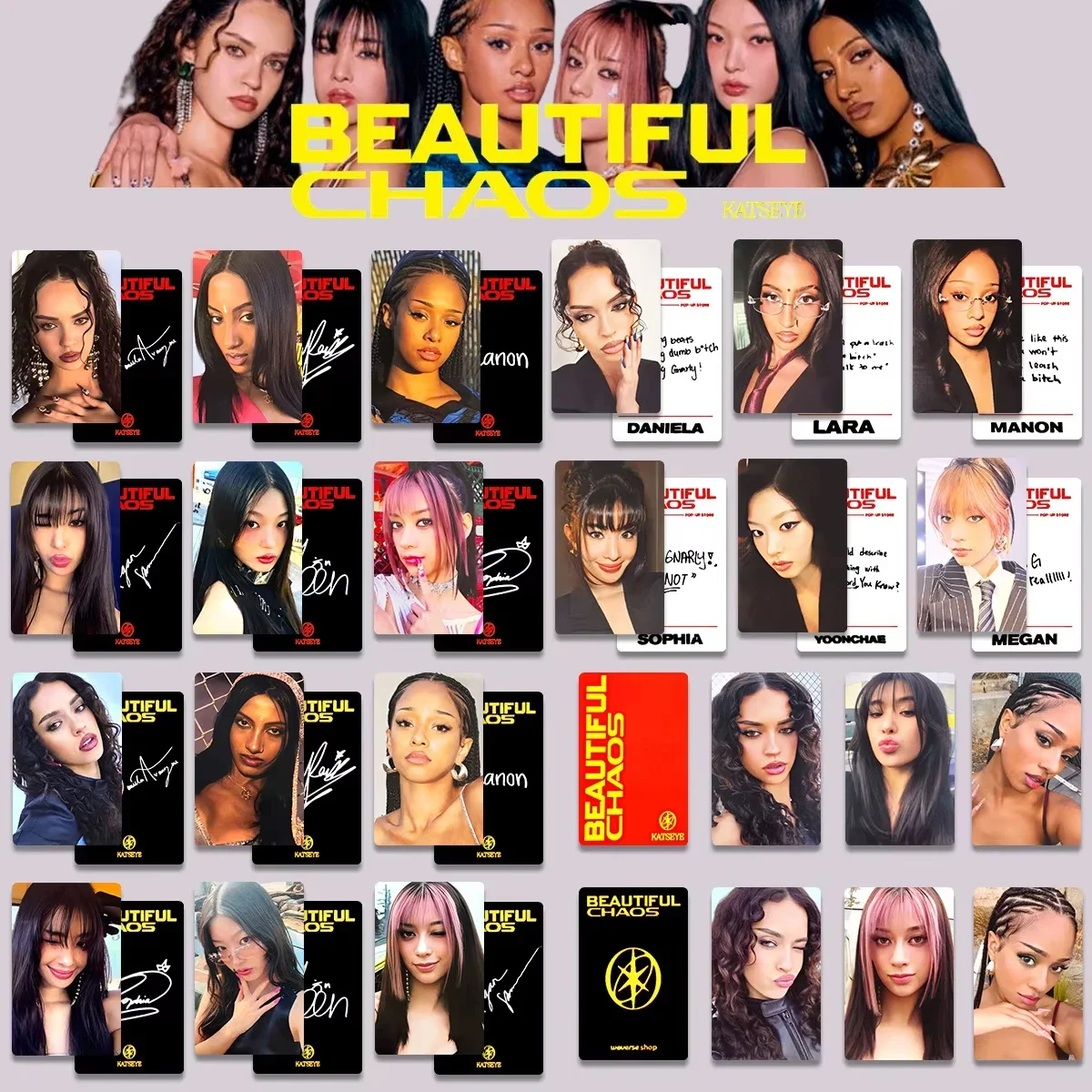 

6Pcs Kpop Idol KATSEYE New Album BEAUTIFUL CHAOS Lomo Cards MEGAN Daniela MANON LARA SOPHIA HD Printd Photocards Fans Gifts