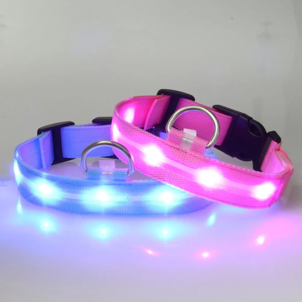 Lighted Pet Collar for Dogs LED Night Safety Flashing Glow in Dark Adjustable Dog Collar 2.5cm Nylon Size M Blue Light Mode