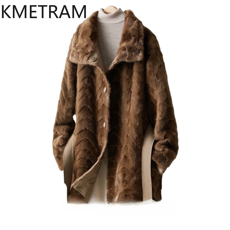 معطف فرو المنك الطبيعي من KMETRAM معطف نسائي متوسط الطول من الفرو الحقيقي لشتاء 2025 ملابس نسائية أربعة نسائية #1