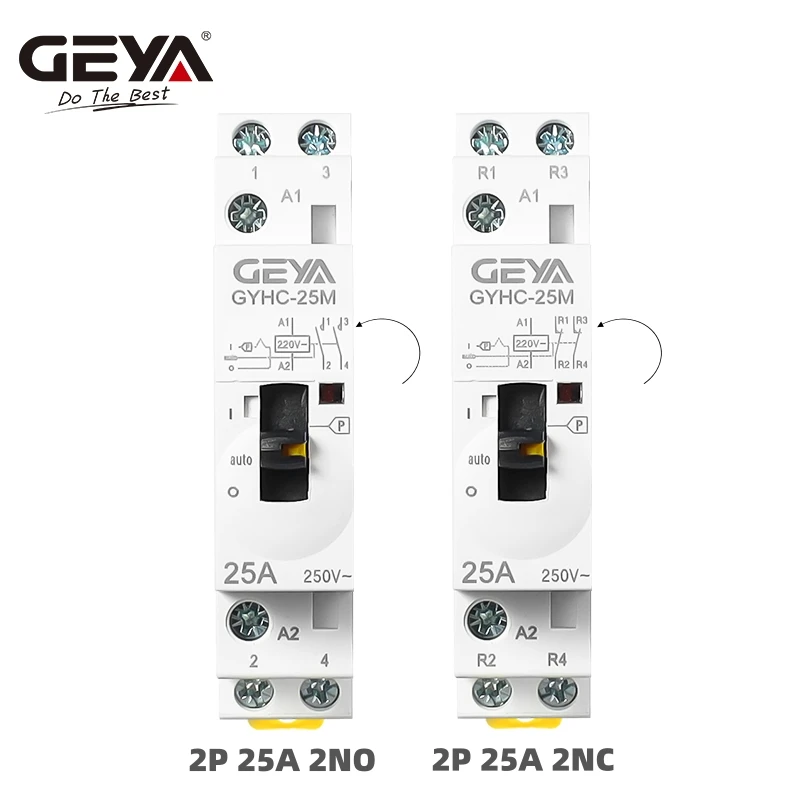 GEYA Manual Control AC Contactor 2P 4P 25A 63A 220V/230V 50/60Hz Din Rail Household AC Modular Contactor  2NO 2NC 4NO