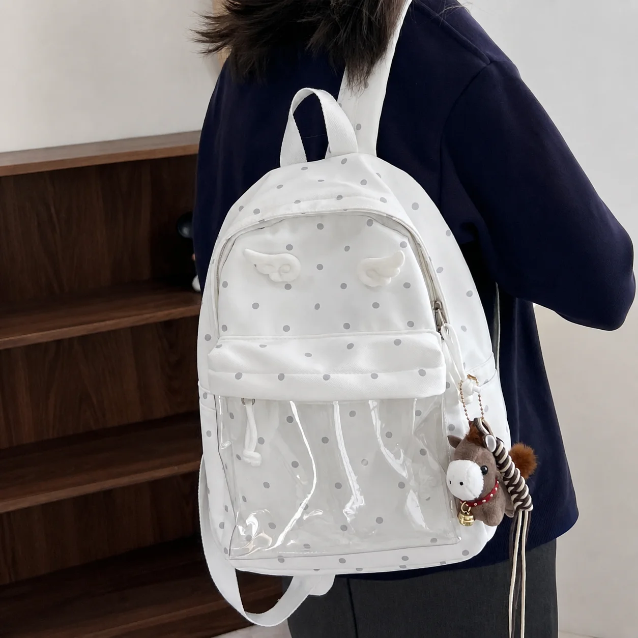 Casual School Backpack Polka Dot Transparent Ita Doll Backpack Doll Display Backpack Breathable For Daily Travel Comic Daily