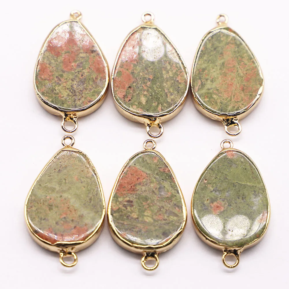 

4pcs/lot New Natural Ocean Stone Oval Unakite Pendant Section Mineral Healing Silver Edge Necklace Charm Diy Jewelry Wholesale