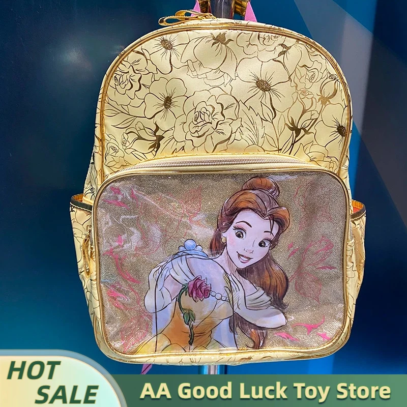 Nuevo en stock: Mochila de La Bella y la Bestia, bolsa de almuerzo aislada, amarilla con ribete dorado y correas rosas, para uso diario en la escuela, regalos de cumpleaños.