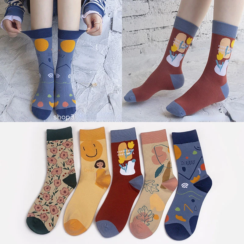 New trendy brand socks flower mid-tube cotton trend socks long tube red sports socks