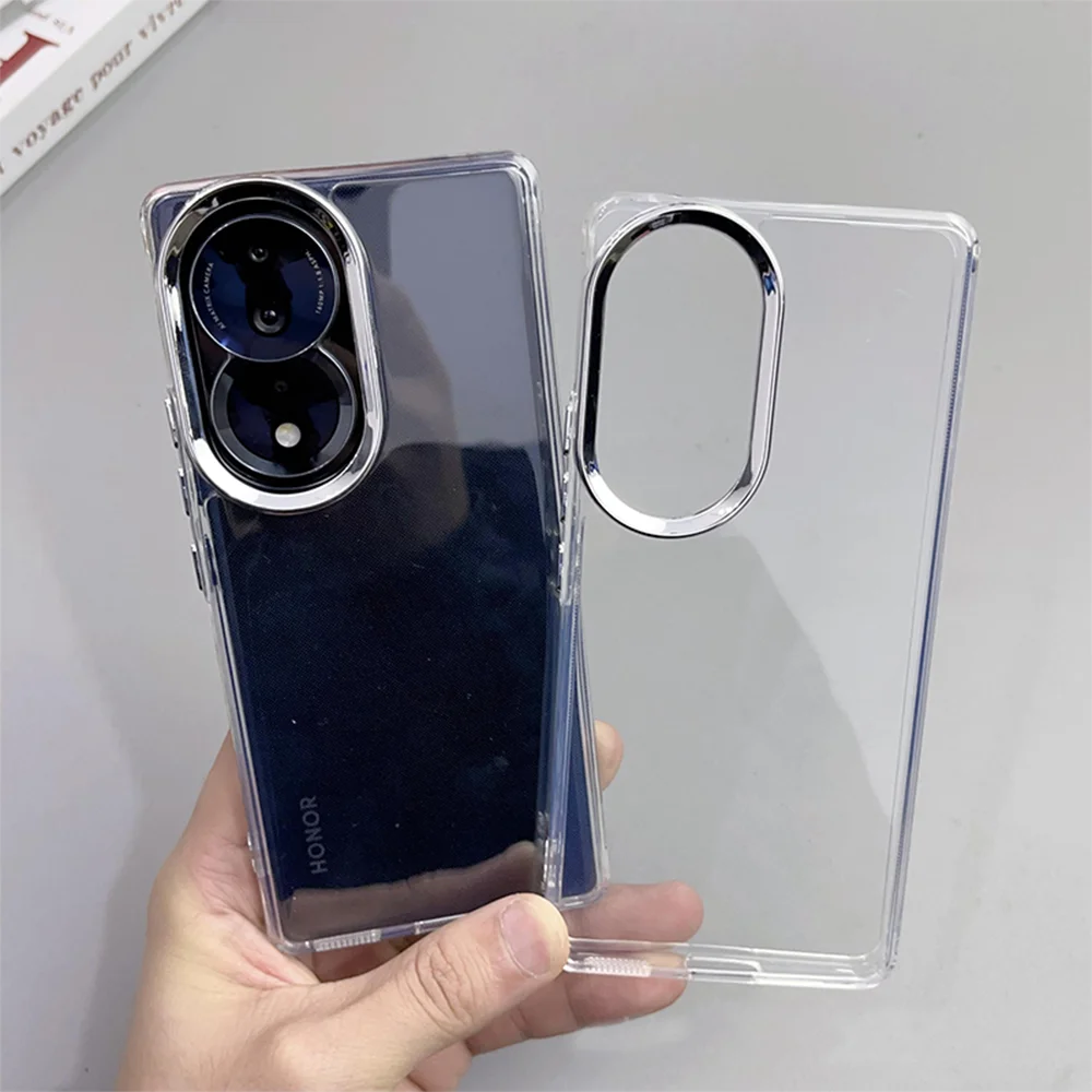100 90 لايت حافظة كروم زر حلقة الكاميرا غطاء شفاف لهاتف Honor 60 SE 70 Pro 80 200 300 Slim Phone Funda Coque Capa #1