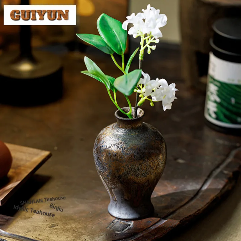 Earthenware Handmade Beauty Vase Boutique Flower Insert Ornaments For Home Plant Pot Household Flowerpot Chinese Tea Set Craft