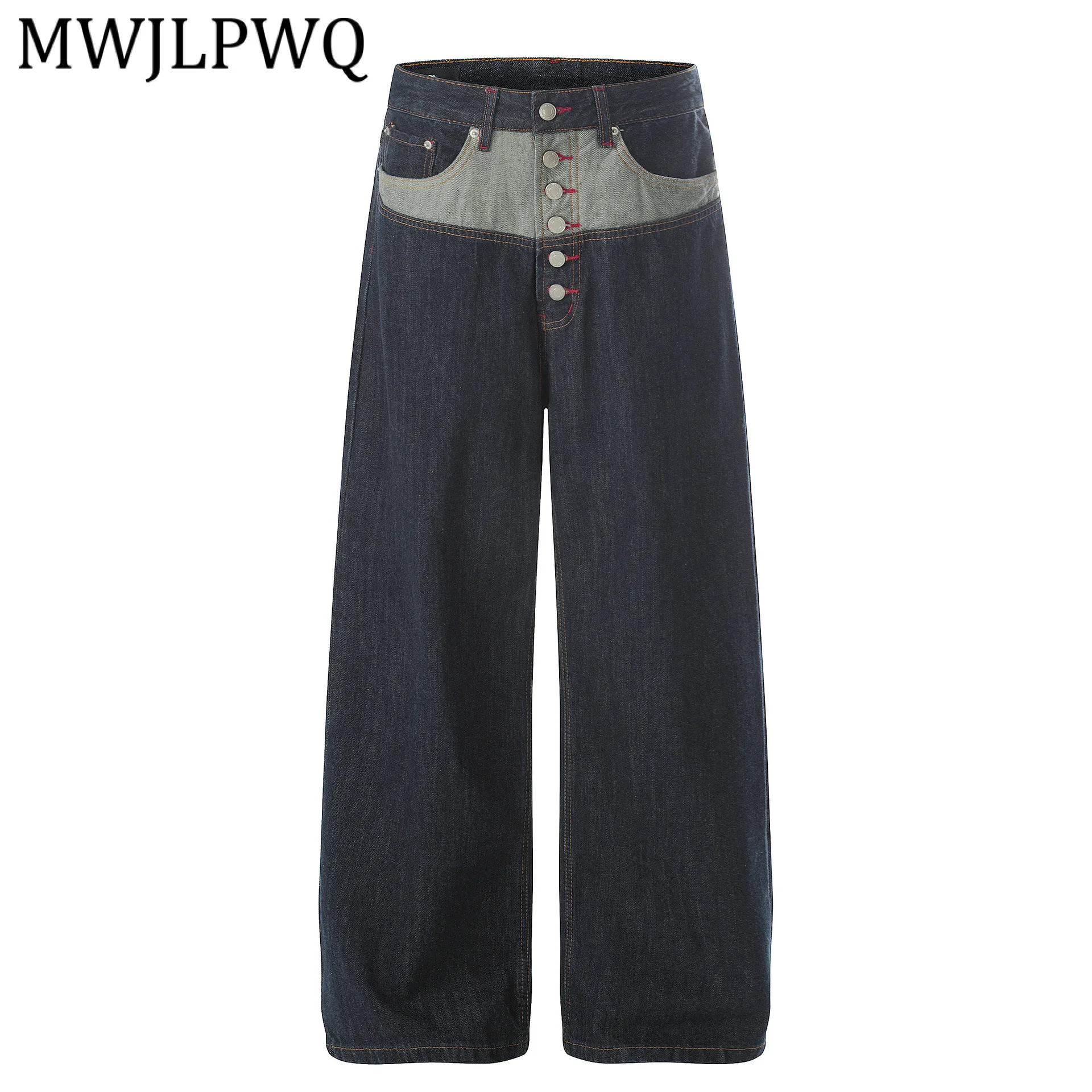 

Джинсы MWJLPWQ в американском стиле High Street с пэчворк-дизайном для мужчин, свободные повседневные широкие джинсы, новинка весны 2026, модель 13427