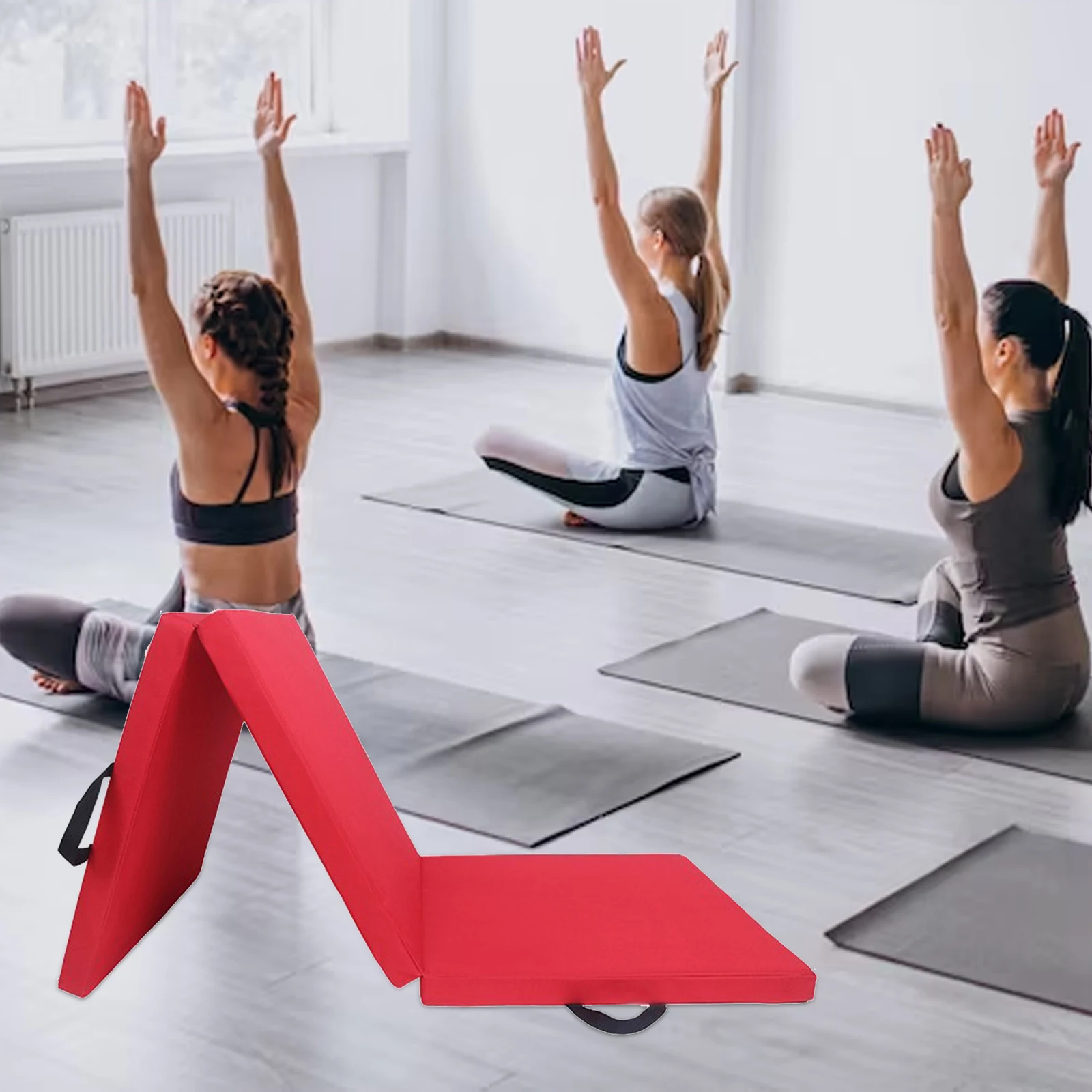 

Three Fold Folding Exercise Mat Protective Flooring Home Gym Adult with Carrying Handle for Yoga Outdoor Indoor Tumbling