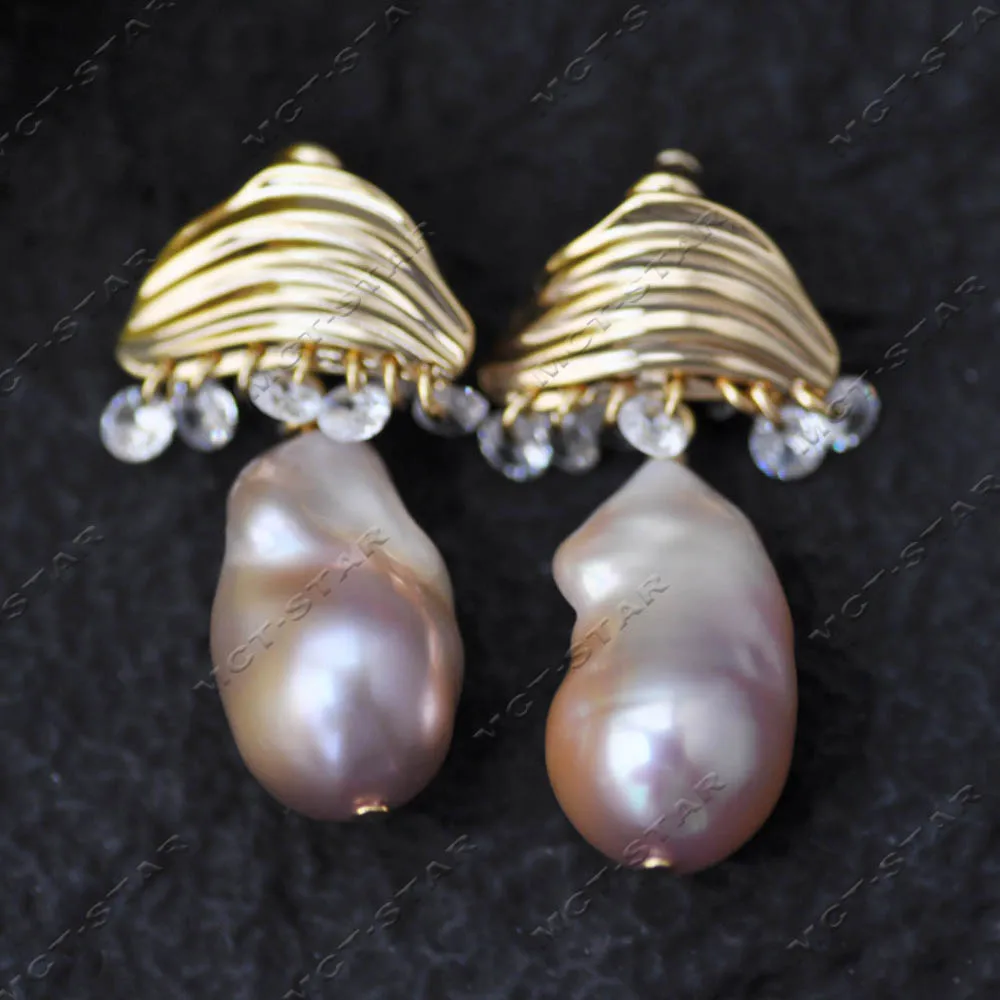 Z14009 24mm Lavender Baroque Keshi Reborn Pearl Shell Tassels Dangle Earring Custom Jewelry