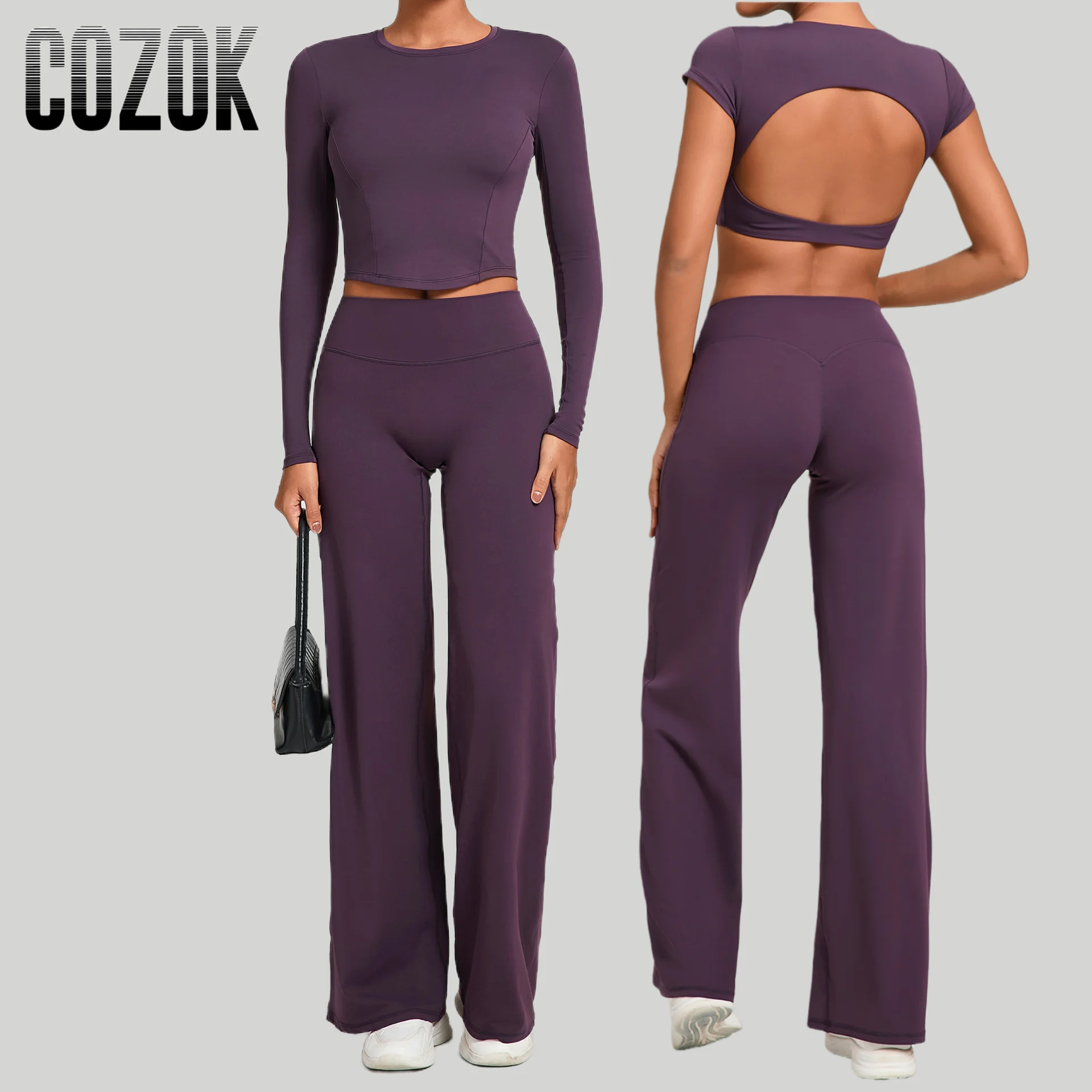 2 قطعة مجموعة اليوغا الرياضية للنساء عارية الذراعين رياضة أعلى التجفيف السريع مستقيم الساق اليوغا السراويل رياضة الجري اللياقة البدنية الزي تجريب الملابس #1