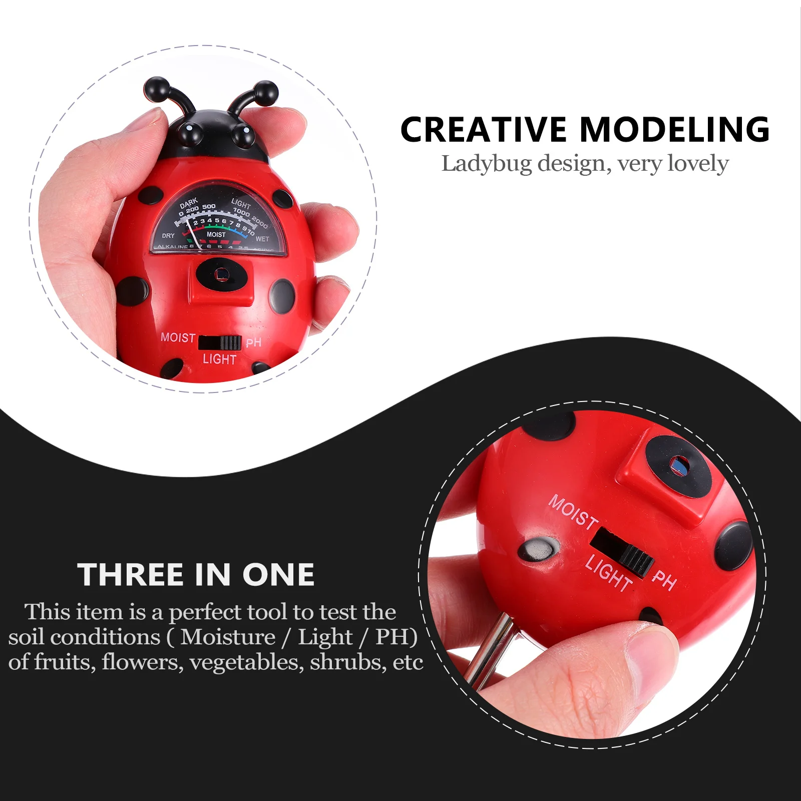 

3in1 Soil Tester PH Meter Moisture Light Checker Garden Tool Ladybug Plants Soil Testing Kit Humidity Instrument