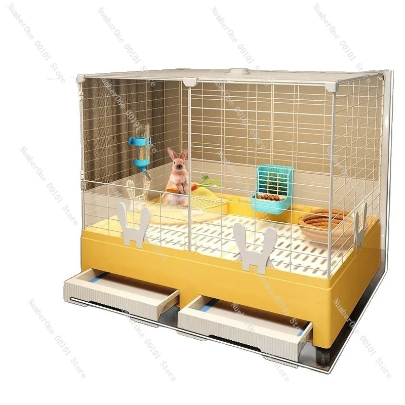 Large Rabbit Cage Luxury Bunny Hutch Villa Viewing House Anti Urine Splash For Guinea Pig Ferret Indoor Home