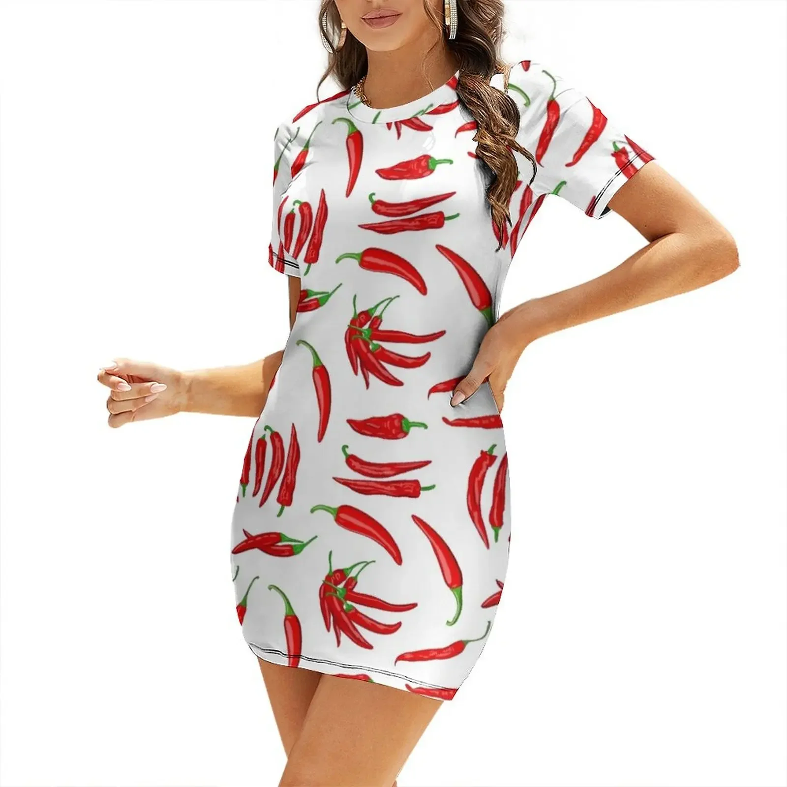 

CHILLI PEPPERS Short-Sleeved Dress Women's summer dresses dresses ladies 2026 summer evening dress ladies