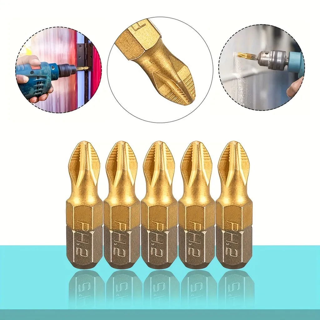 

5pcs 25mm Titanium PH2 Screwdriver Bits - Anti-Jump Magnetic, 1/4" Shank, DIY Use