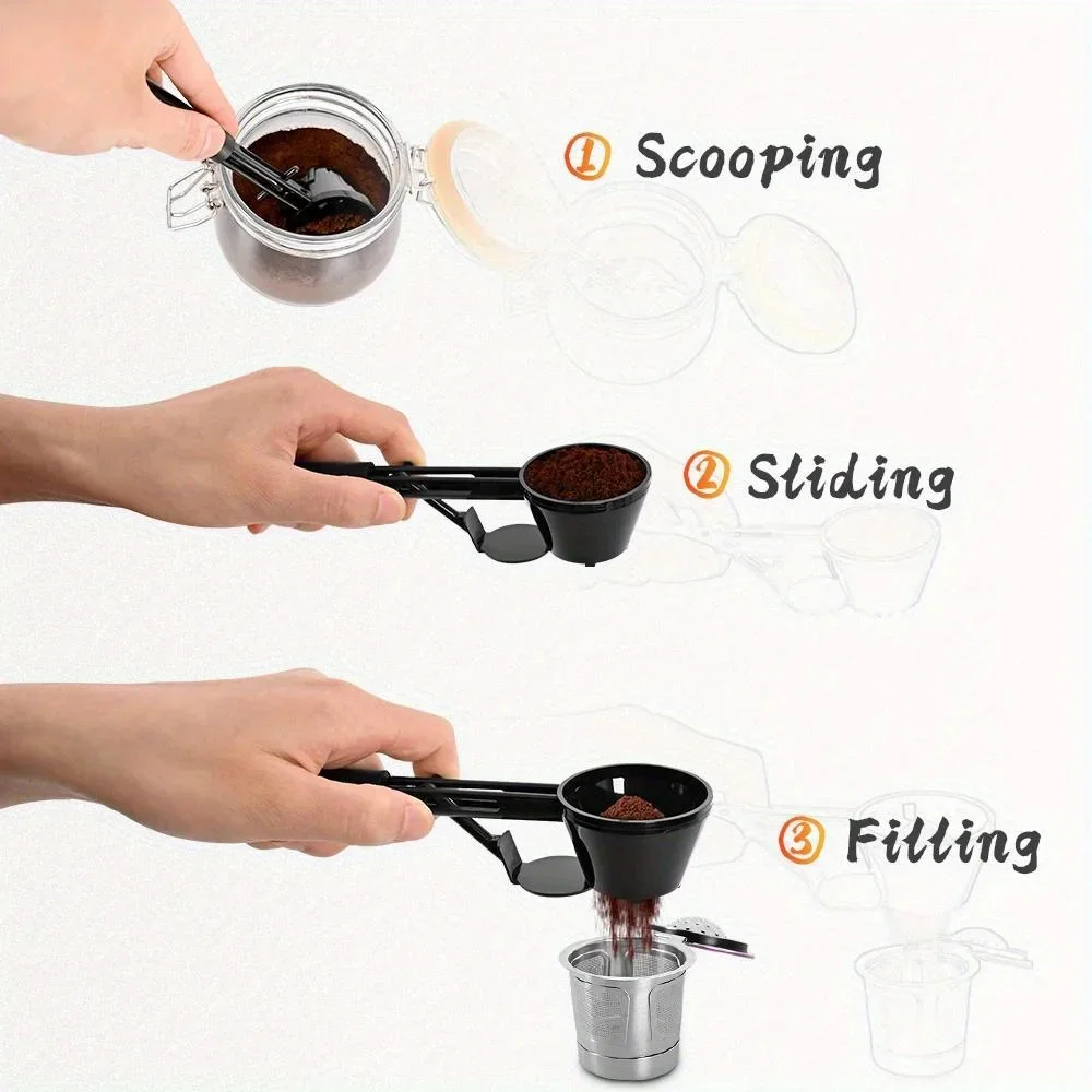1PC Coffee Scoop with Sliding Funnel Measuring Spoon for Filling Reusable Coffee Pot Kitchen Accessory