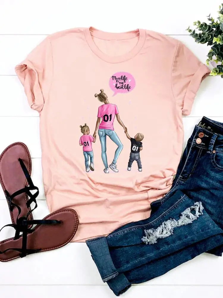 Graphic T-shirt Fashion Daughter Love Mom Cartoon 90s Print T Shirt Short Sleeve Ladies Clothes Women Basic Tee Top Clothing