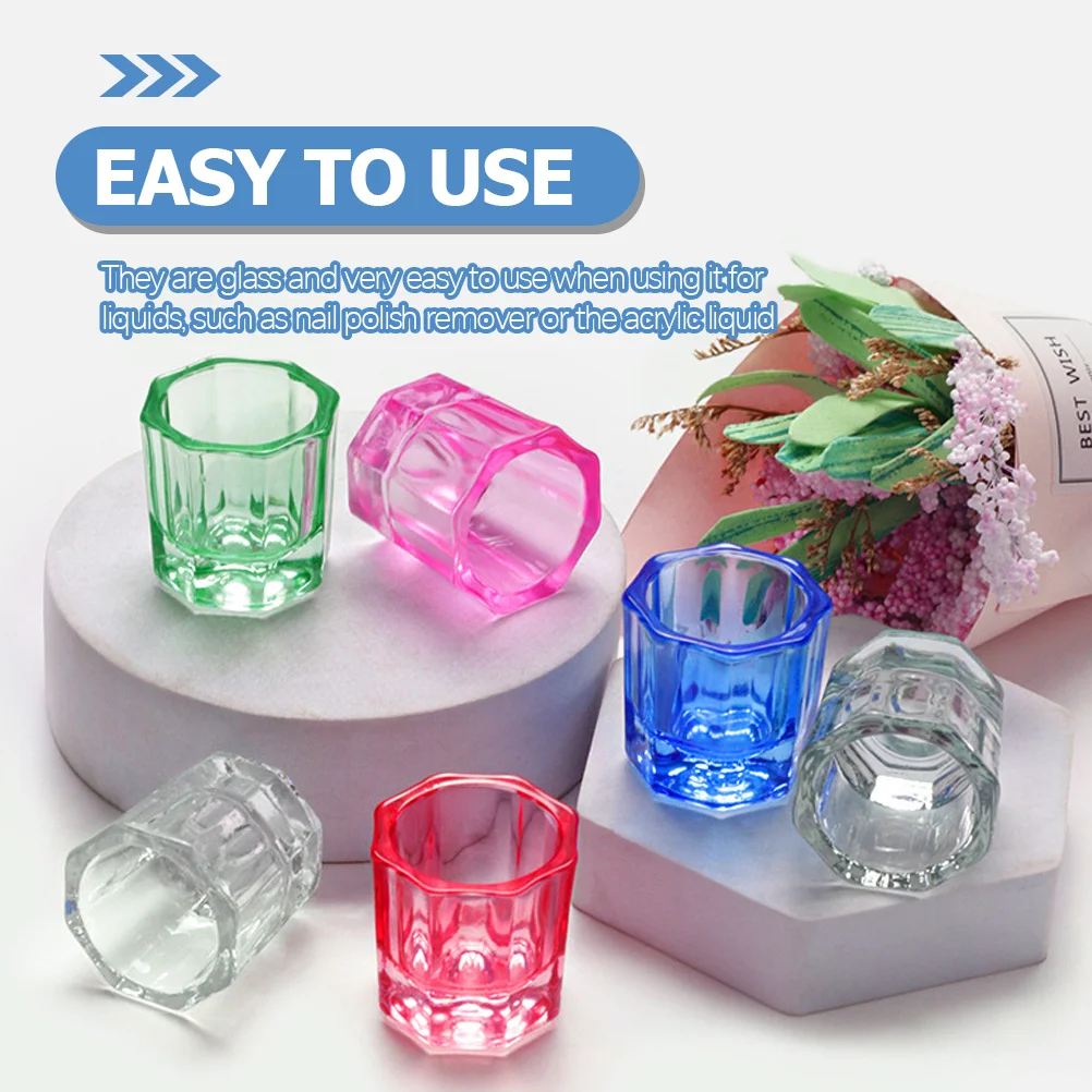 

8Pcs Color Crystal Manicure Cups Clear Glass Dappen Dishes Multi-Function Nail Mixing Powder Liquid Holder Nail Salon Accessory