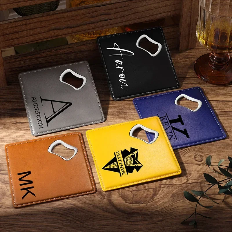 

Custom Stainless Steel Beer Cocktail Bottle PU Leather Opener Laser Engrave Logo Can Tool Personalize Company Name Festival Gift