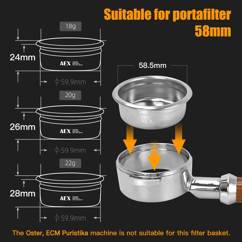 Cestas de filtro de café de 58,5mm, cesta de Espresso de 18g-22g con papel de filtro de pantalla de disco para portafiltro de 58mm, accesorios para Barista