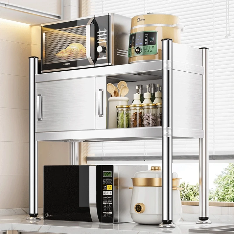 

Closed Spice Organizer Multi-Tier Countertop Cabinet with Doors Dustproof Condiment Storage Rack Kitchen Seasoning Shelf