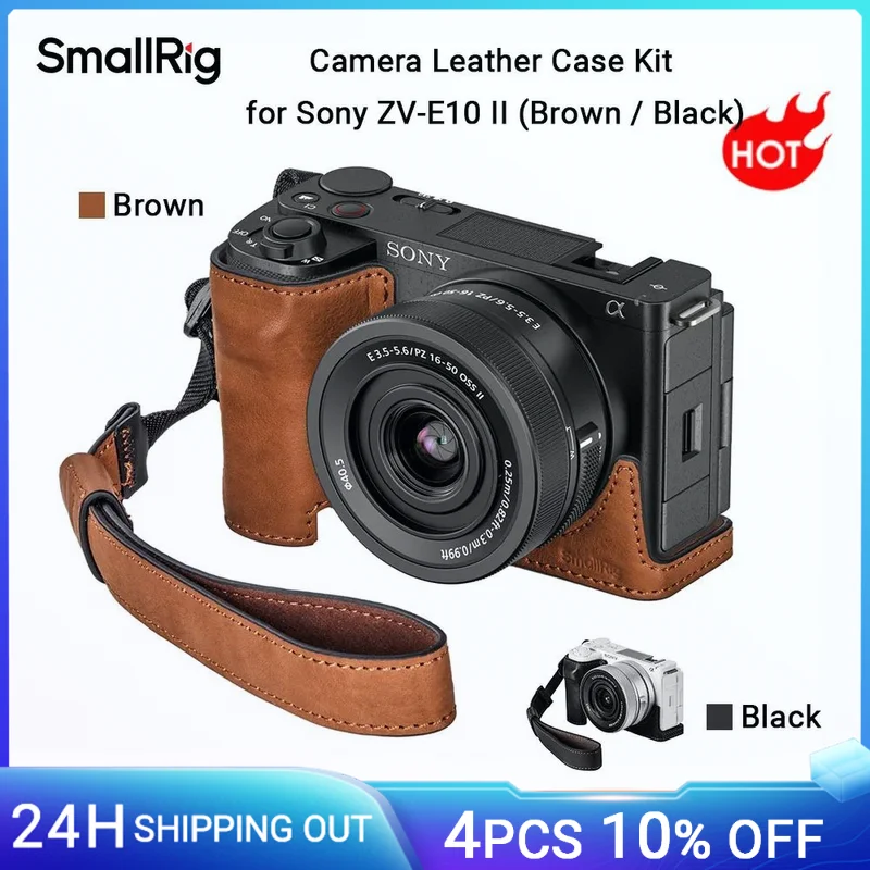 SmallRig ZV-E10 II Camera Leather Case Kit for Sony ZV-E10 II (Brown/Black) With Wrist Strap, w 1/4\