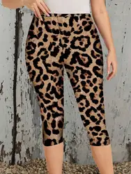 Leggings casual attillati elasticizzati con stampa leopardata pantaloni capri per donna primavera/estate