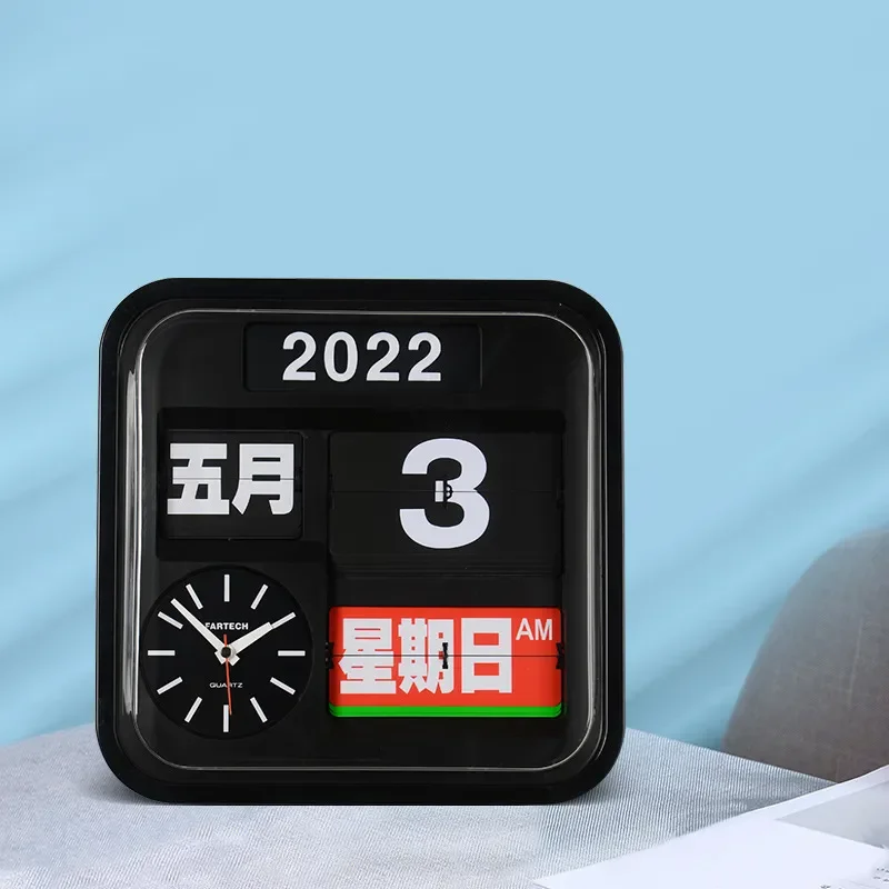Creative Flip Perpetual Calendar Wall Clock Living Room Home Simple Atmospheric Clock Decoration Silent Quartz Clock Wall