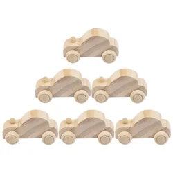 6 Pcs DIY Graffiti Car Paintable Wood Crafts Toys For Toddlers for Toddlers Blank Cars Wooden