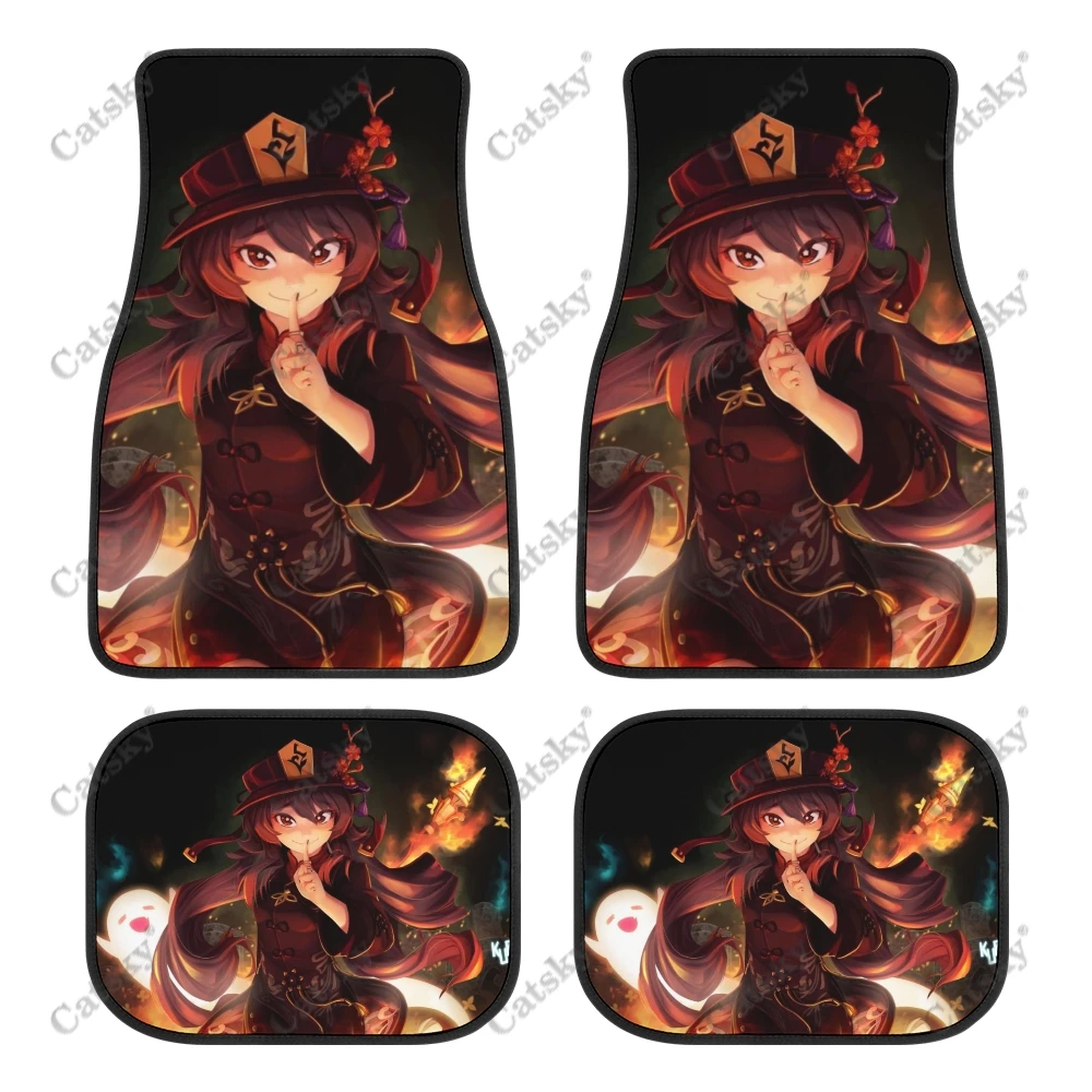 Hu Tao Anime Genshin Impact Car Accessories Floor Mat 4-Piece Full Set All Weather Universal Front & Rear Auto Foot Pads for SUV