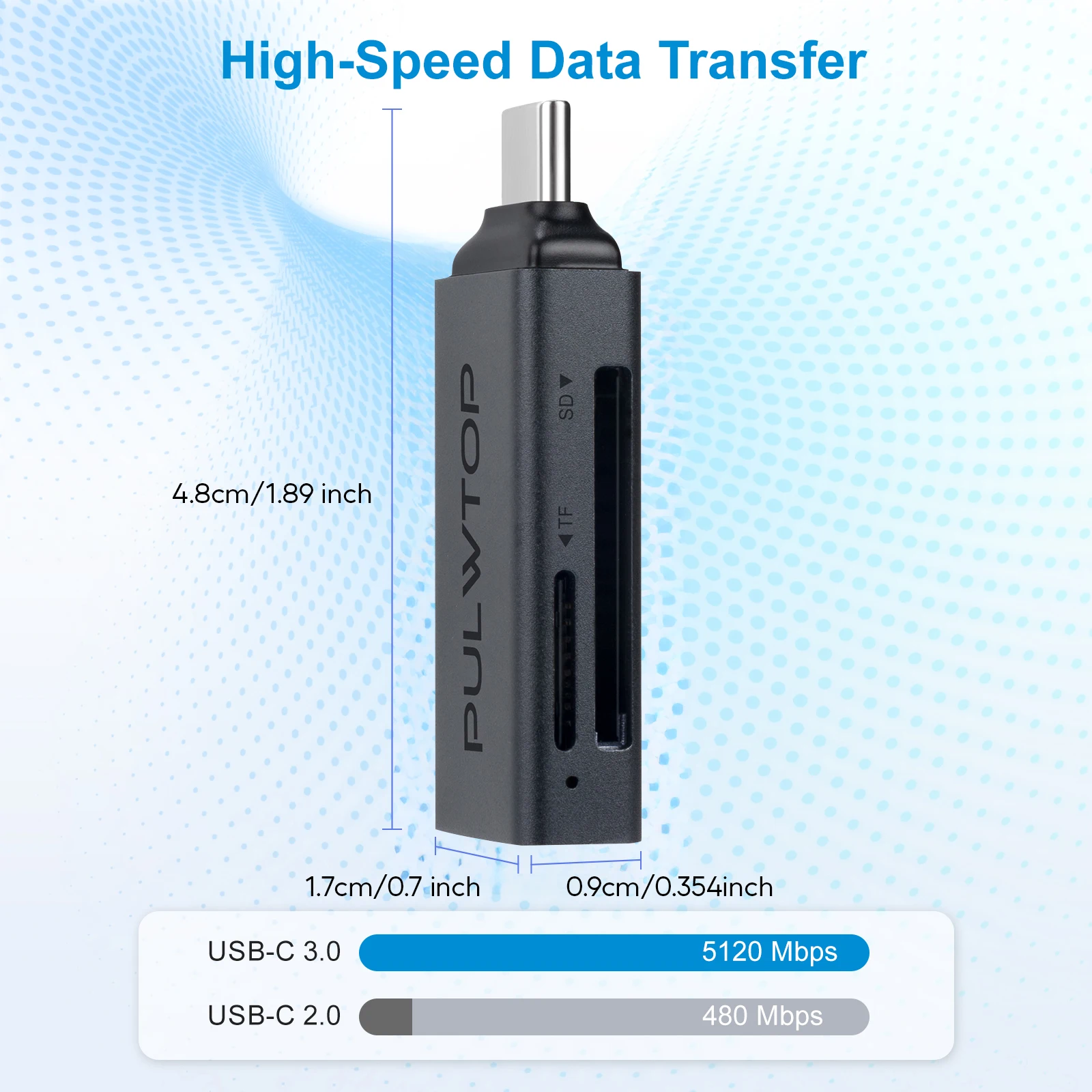 PULWTOP SD Card Reader USB C, 5Gbps 2-in-1 SD Card Reader to USB Adapter,  for SD SDHC SDXC MicroSD Compatible.