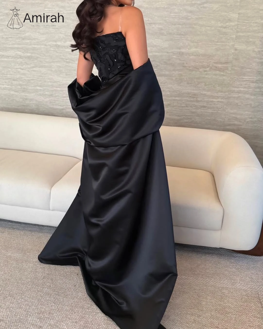 아미라 럭셔리 여성 이브닝 드레스 고급 2025 피쉬테일 새틴 비즈 자수 프롬 드레스 2025 맞춤 제작 망토 볼 가운