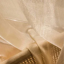 French Golden Sparkling Gilt Yarn Dream Translucent Gauze Curtains For Drawing Room White Shiny Texture Tulle Sheer for Bedroom