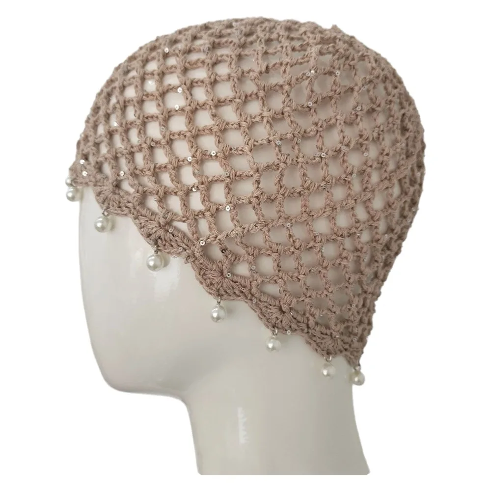 Beads Tassels Crochet Hollow Knitted Hat Hollow Out Bohemian Style Ethnic Style Hat Korean Handmade Weave Cap