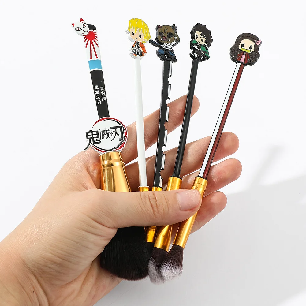 Anime Demon Slayer Makeup Brushes Figure Tanjirou Nezuko Kawaii Crystal Powder Eyeshadow Blush Brushes for Women Makeup Tools